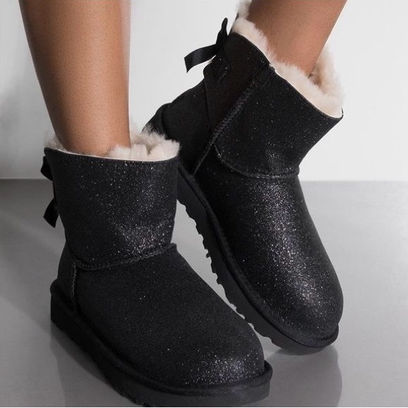 Ugg Mini Bailey Bow Sparkle Ugg Black Sparkle Boots Ugg Mini - Main Image